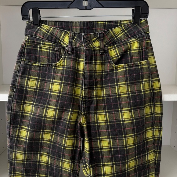 THE RAGGED PRIEST Caddie Lime Check Print Mom Jeans - Picture 6 of 9